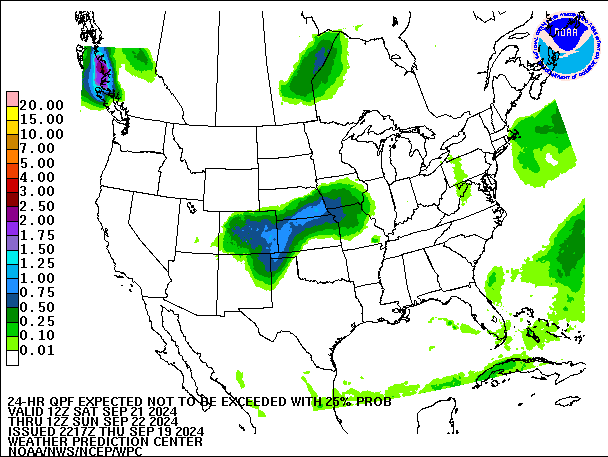 24-Hour 25th
                     Percentile QPF valid 12Z September 22, 2024