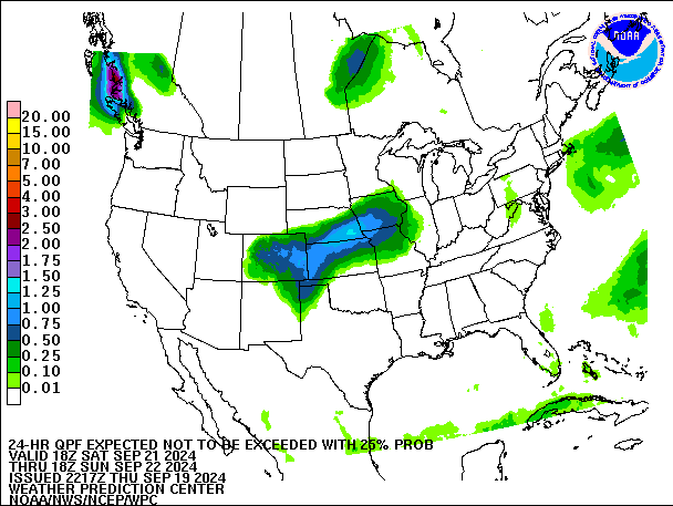 24-Hour 25th
                     Percentile QPF valid 18Z September 22, 2024