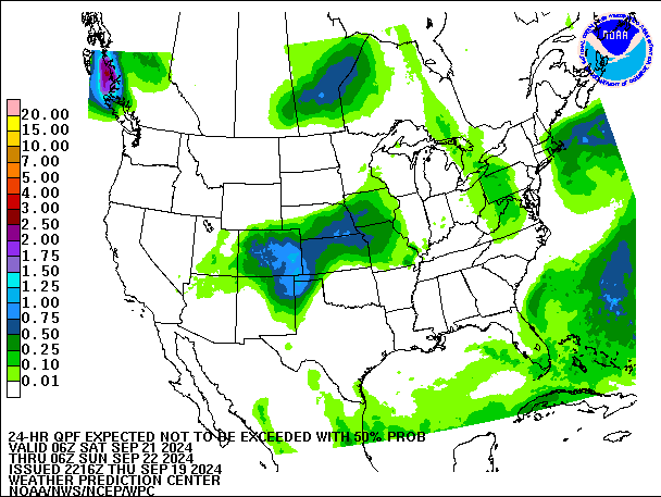 24-Hour 50th
                     Percentile QPF valid 06Z September 22, 2024