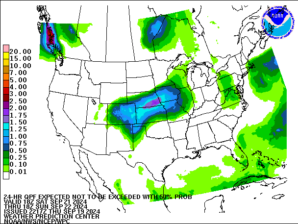 24-Hour 50th
                     Percentile QPF valid 18Z September 22, 2024