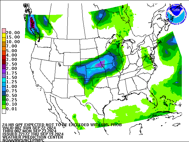 24-Hour 50th
                     Percentile QPF valid 00Z September 23, 2024