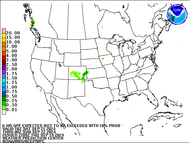 6-Hour 10th
                     Percentile QPF valid 00Z September 22, 2024