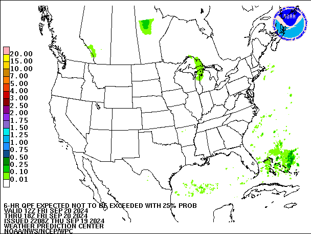 6-Hour 25th
                     Percentile QPF valid 18Z September 20, 2024