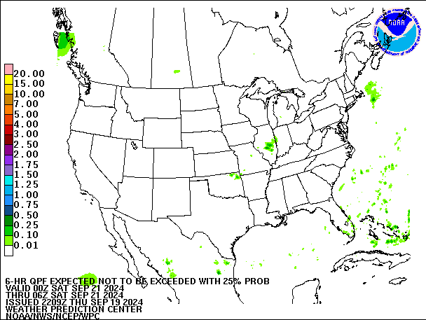 6-Hour 25th
                     Percentile QPF valid 06Z September 21, 2024