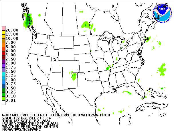 6-Hour 25th
                     Percentile QPF valid 18Z September 21, 2024