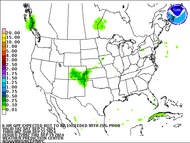 6-Hour 25th
                     Percentile QPF valid 00Z September 22, 2024