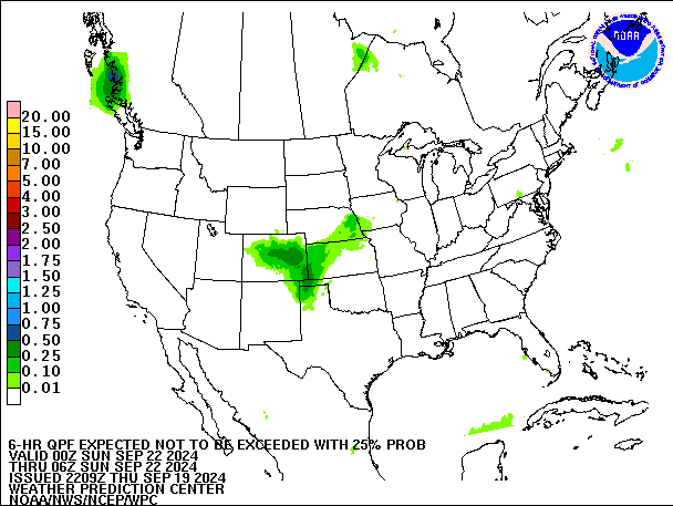 6-Hour 25th
                     Percentile QPF valid 06Z September 22, 2024