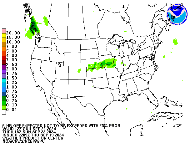 6-Hour 25th
                     Percentile QPF valid 18Z September 22, 2024