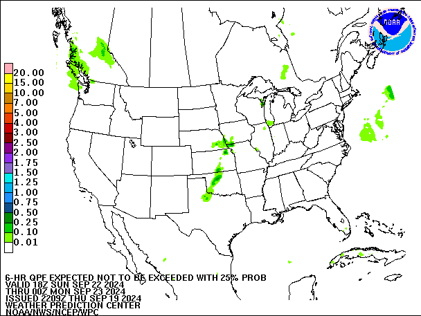 6-Hour 25th
                     Percentile QPF valid 00Z September 23, 2024