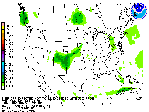 6-Hour 50th
                     Percentile QPF valid 00Z September 22, 2024