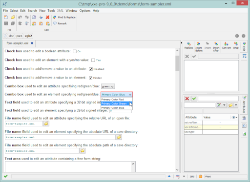 Form controls used to style XML data