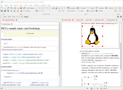 DITA map and topics side by side.