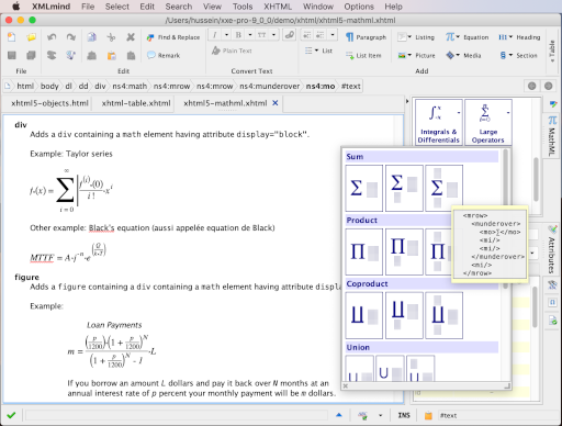 Editing a MathML equation found in a XHTML 5 document