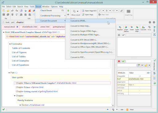 Converting an ebook specification to EPUB.