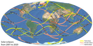 Carte Eclipses Soleil 2001-2020