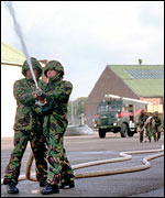 An Army firefighting team