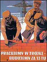 A poster of communist construction workers