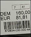 price label with euro and Deutschmark price