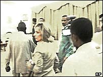 US journalist Andrea Mitchell is taken out of a meeting in Khartoum, Sudan