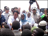 Condoleezza Rice visits the Abu Shouk refugee camp in Darfur, Sudan