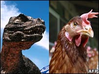 T. rex TV representation (BBC) and chicken (AFP)