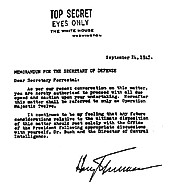 Un document top secret signé du Président Truman. Document V-J-Enterprises.