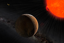 Discovered in 2016, Proxima b is >1.3 earth masses and is orbiting at 7 million km from its red dwarf star. The duration of its revolution is 11 days and its rotation is synchronous (it shows always the same side to its star).