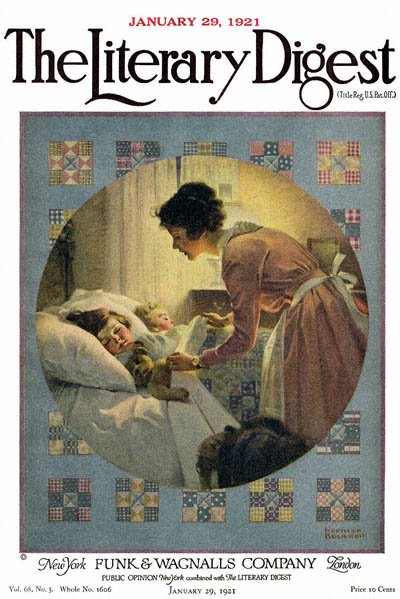 Mother Tucking Children into Bed or Mother's Little Angels by Norman Rockwell from the January 29,1921 issue of The Literary Digest