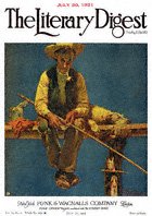 Norman Rockwell's Man on Dock Fishing from the July 30, 1921 Literary Digest cover