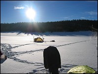 Late afternoon sun at camp