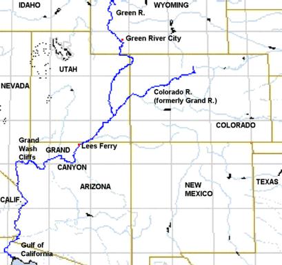 Map showing route of 1869 Powell Expedition