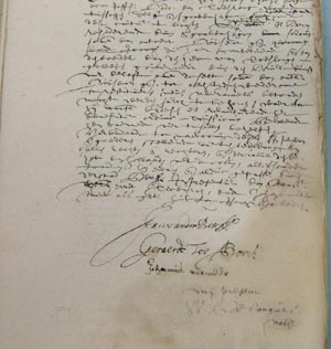 Archival record of Vermeer and Gerrit Ter Borch witnesses an act of surety