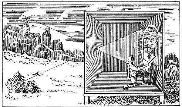 Engraving of a portable camera obscura in Athanasius Kircher's 'Ars Magna Lucis Et Umbrae' (1645)