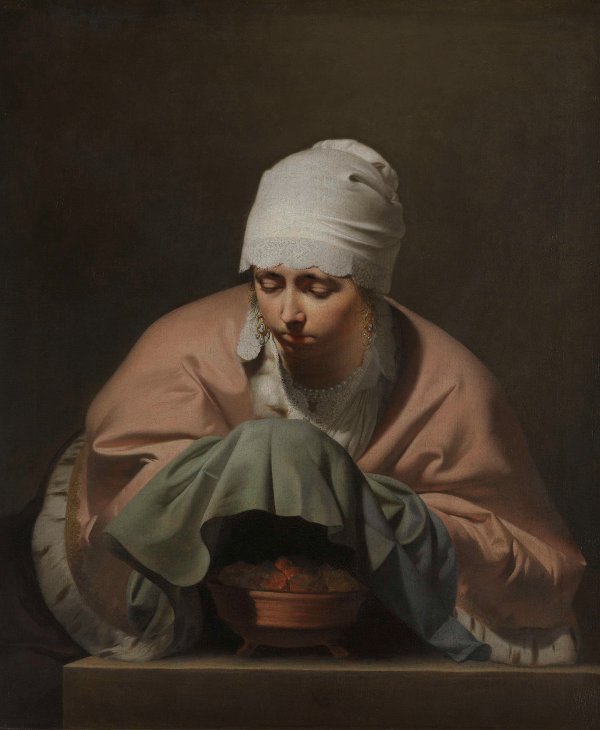 Cesar van Everdingen, Young Woman Warming her Hands Over a Brazier