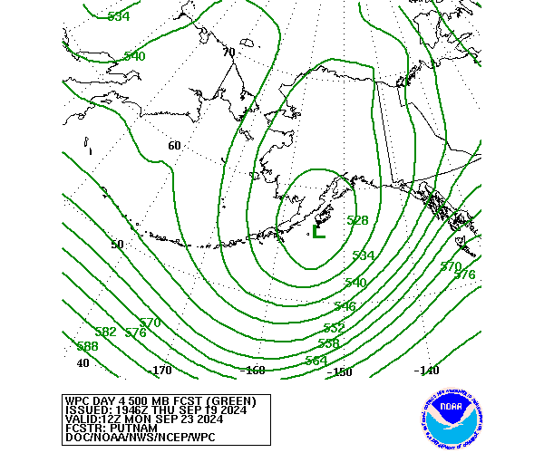 WPC Forecast of 500mb Heights valid on Day 4