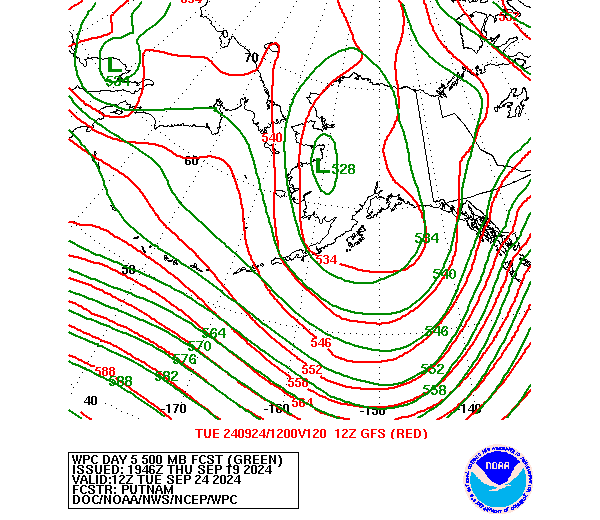 WPC and GFS Forecast of 500mb Heights valid on Day 5