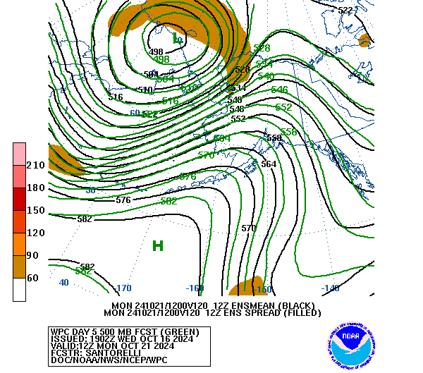 WPC and GFS  Ensemble Mean/Spread Forecast of 500mb Heights valid on Day 5