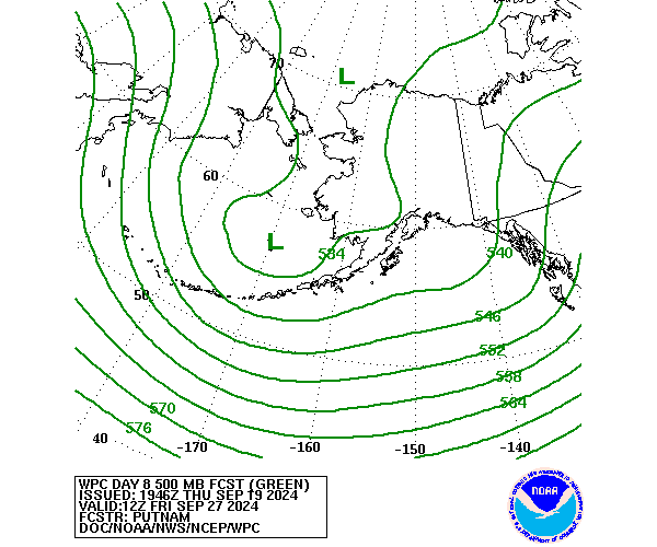 WPC Forecast of 500mb Heights valid on Day 8