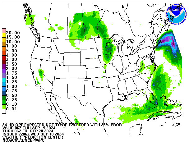 24-Hour 25th
                     Percentile QPF valid 06Z September 20, 2024