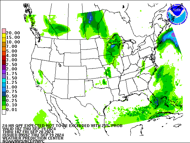 24-Hour 25th
                     Percentile QPF valid 18Z September 20, 2024