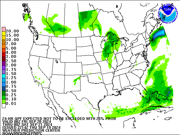 24-Hour 25th
                     Percentile QPF valid 00Z September 21, 2024