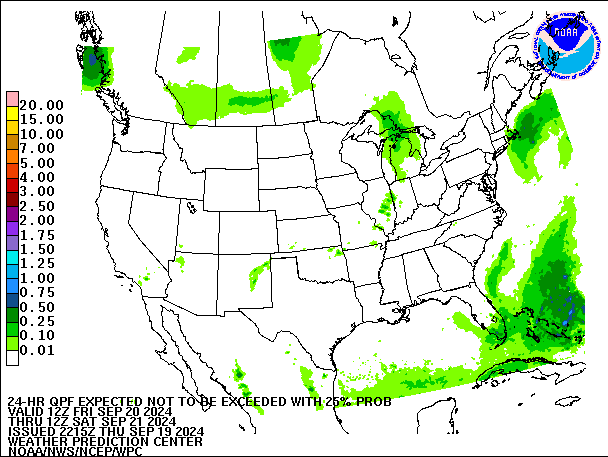 24-Hour 25th
                     Percentile QPF valid 12Z September 21, 2024