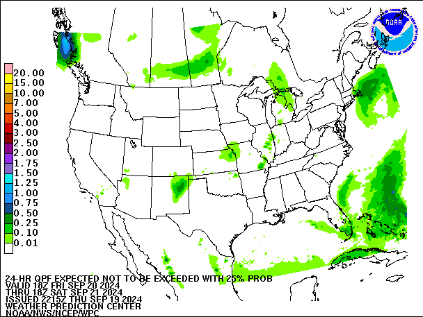 24-Hour 25th
                     Percentile QPF valid 18Z September 21, 2024