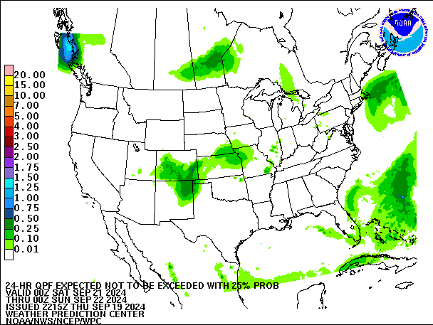 24-Hour 25th
                     Percentile QPF valid 00Z September 22, 2024