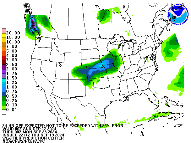 24-Hour 25th
                     Percentile QPF valid 00Z September 23, 2024