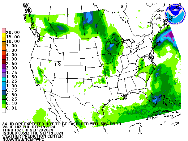 24-Hour 50th
                     Percentile QPF valid 18Z September 20, 2024