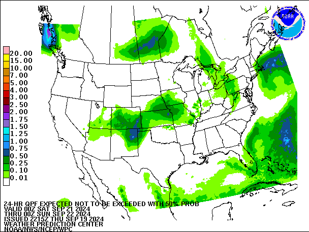 24-Hour 50th
                     Percentile QPF valid 00Z September 22, 2024