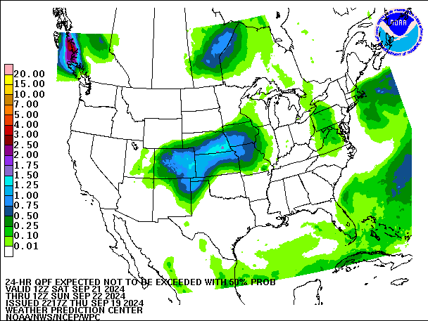 24-Hour 50th
                     Percentile QPF valid 12Z September 22, 2024