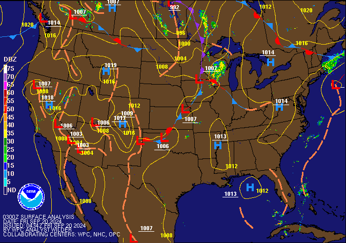 Latest U.S. Radar Mosaic with WPC Surface Analysis