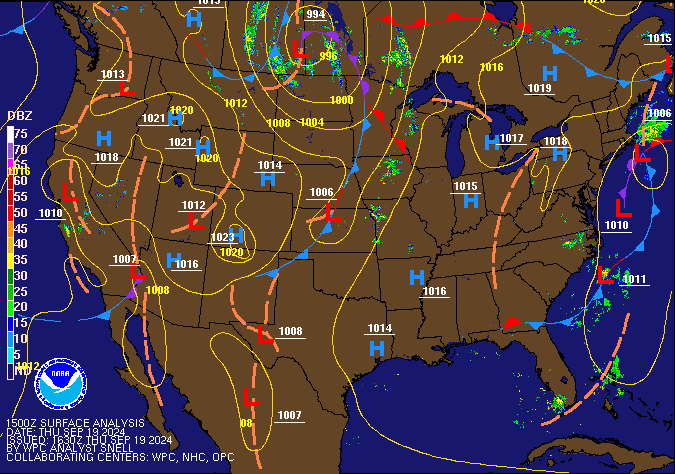 15Z U.S. Radar Mosaic with WPC Surface Analysis